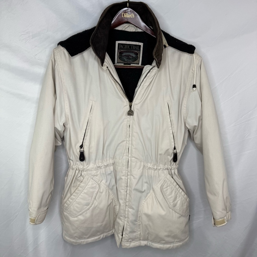 Pacific Trail Cream Utility Jacket Heavy Duty Cinch Waist Velcro Cuff EUC